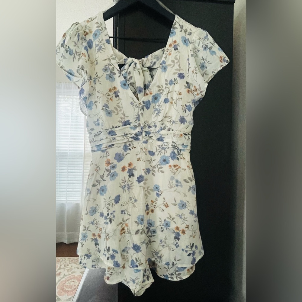 TRIXXI Floral Tie-Back Romper Mini Dress